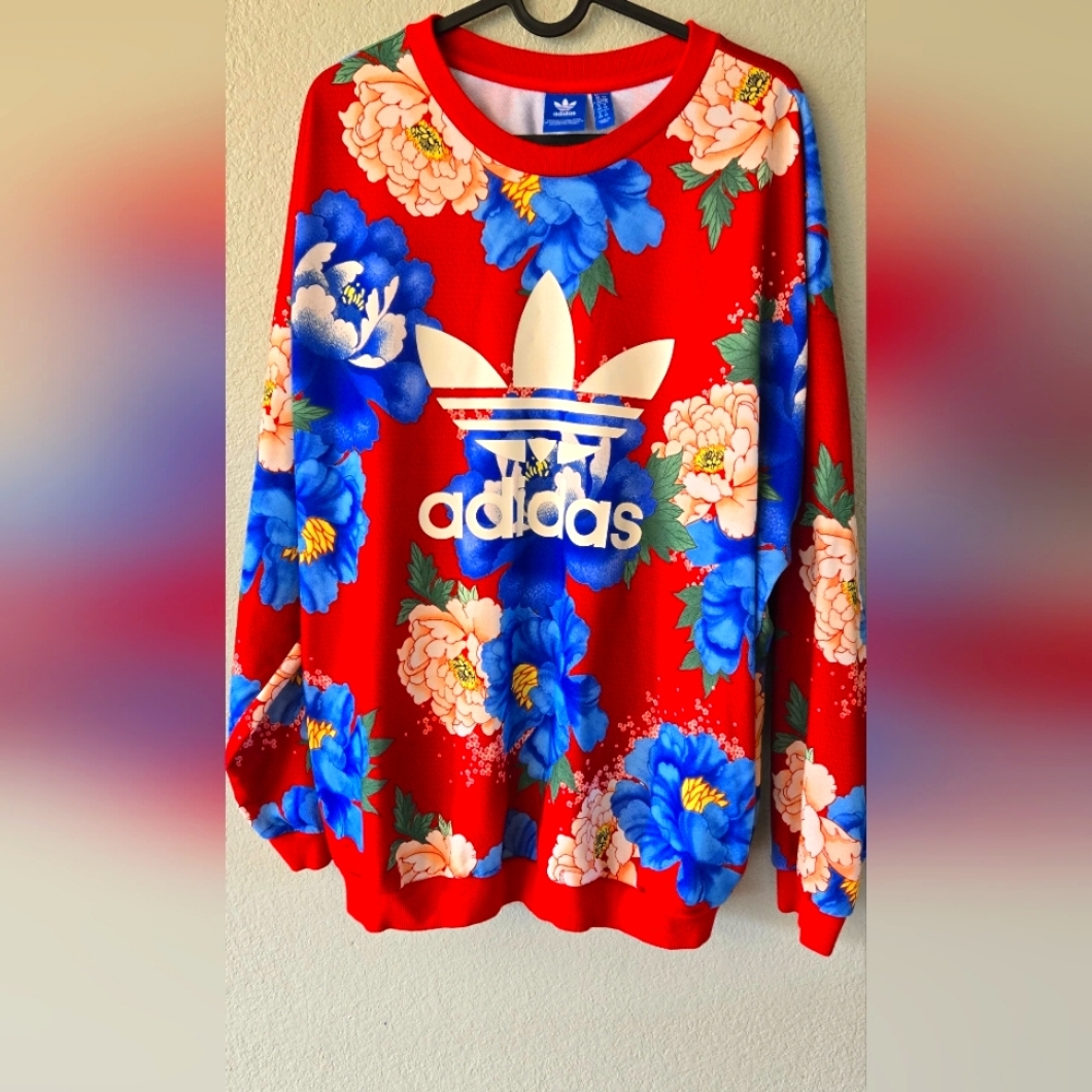 Adidas Women's Floral Red Sweater Farm Rio Chita